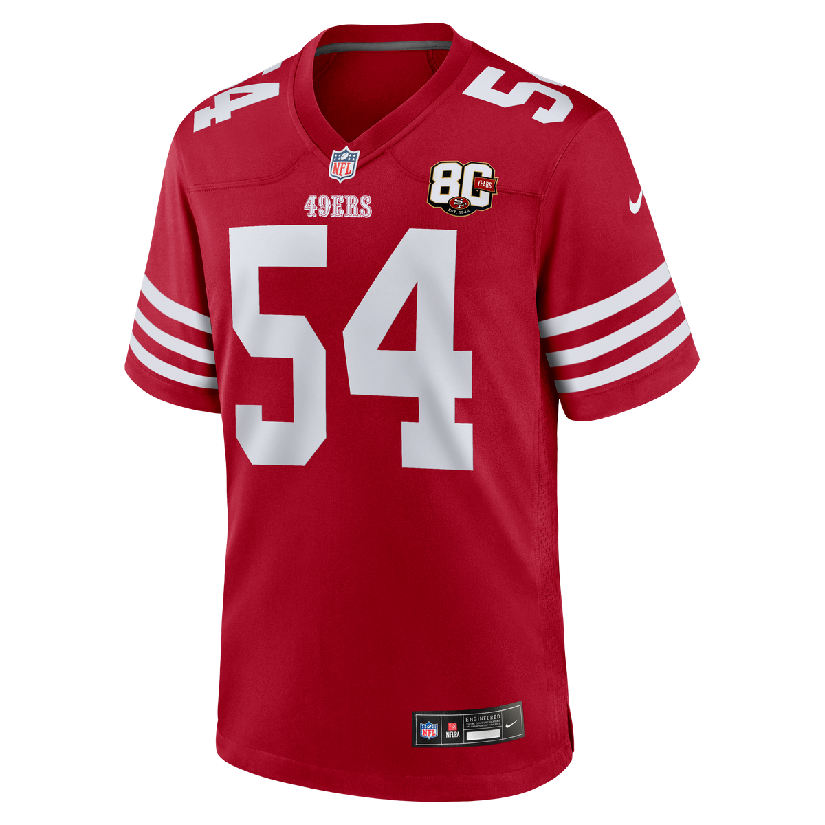 Men's San Francisco 49ers Fred Warner Nike White 80th Anniversary Game Jersey