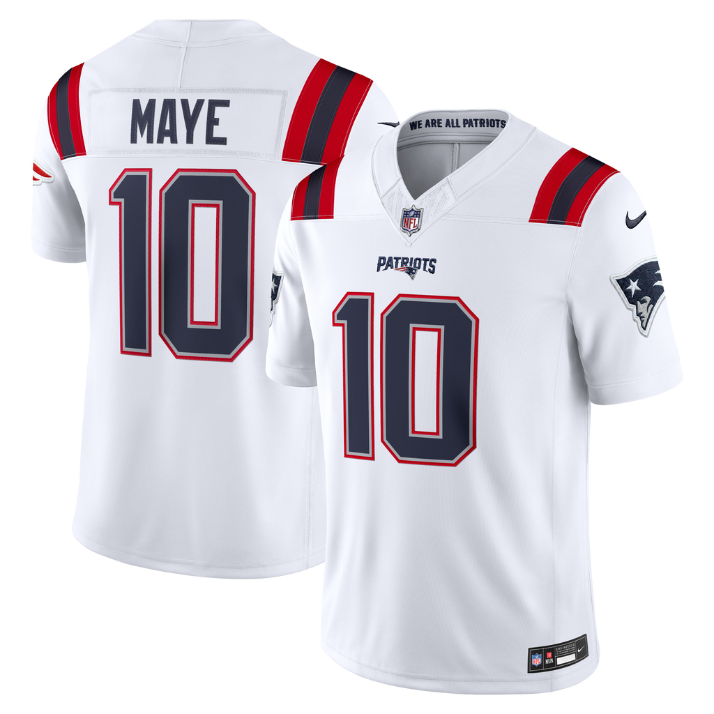 Men's New England Patriots Drake Maye Nike White Vapor F.U.S.E. Stitched Limited Jersey