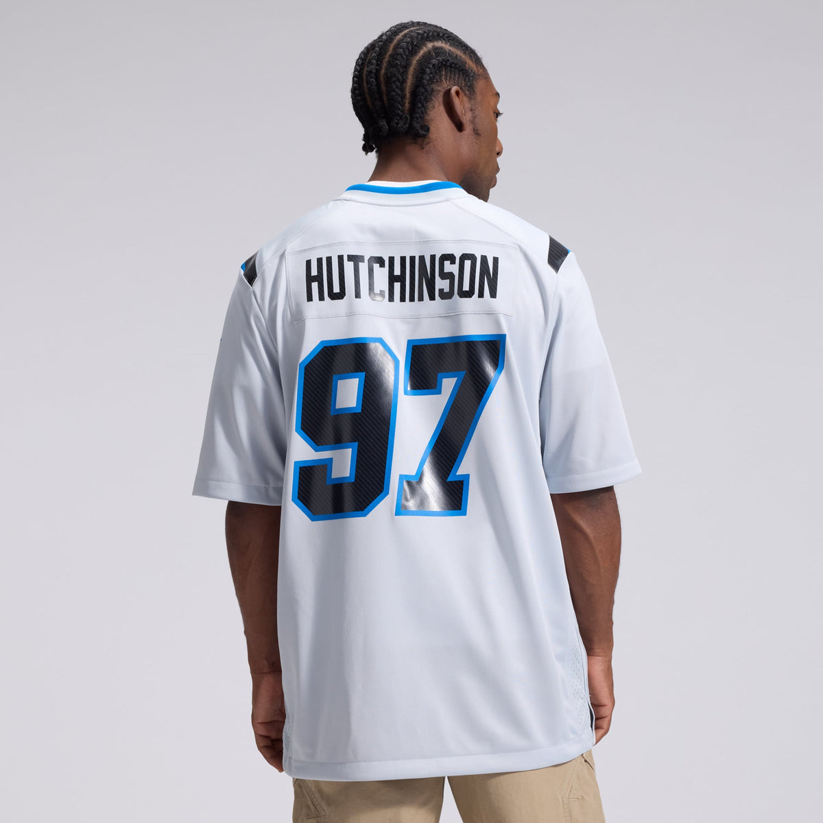 Men's Detroit Lions Aidan Hutchinson Nike Silver 2026 Rivalries Collection Game Jersey