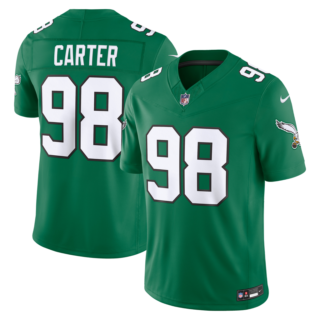 Men's Philadelphia Eagles Jalen Carter Nike Kelly Green Alternate Vapor F.U.S.E. Stitched Limited Jersey