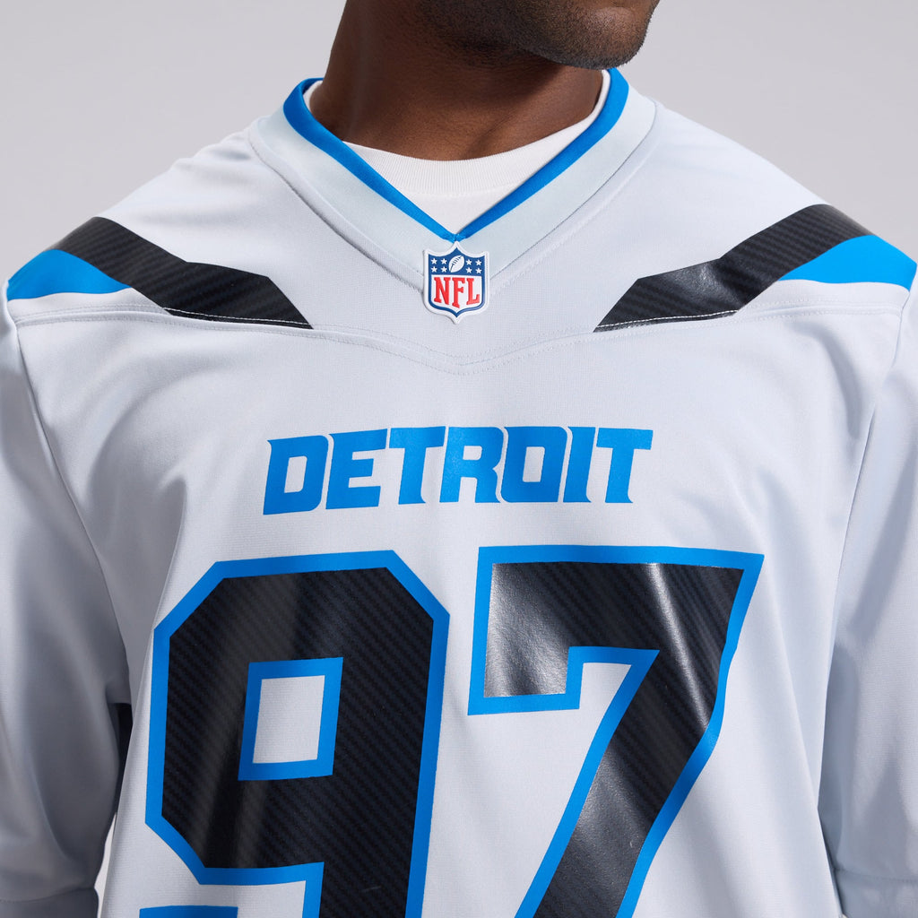 Men's Detroit Lions Aidan Hutchinson Nike Silver 2026 Rivalries Collection Game Jersey
