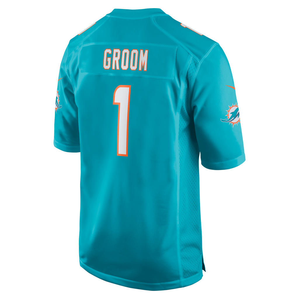 Men's Miami Dolphins Number 1 Groom Nike Aqua Game Jersey