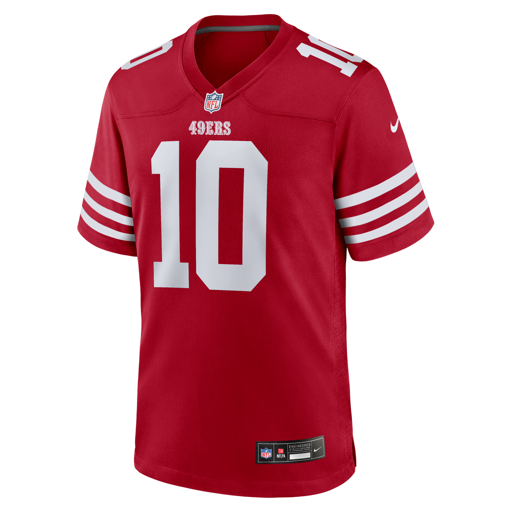 Men's San Francisco 49ers Mac Jones Nike  Scarlet Team Game Jersey