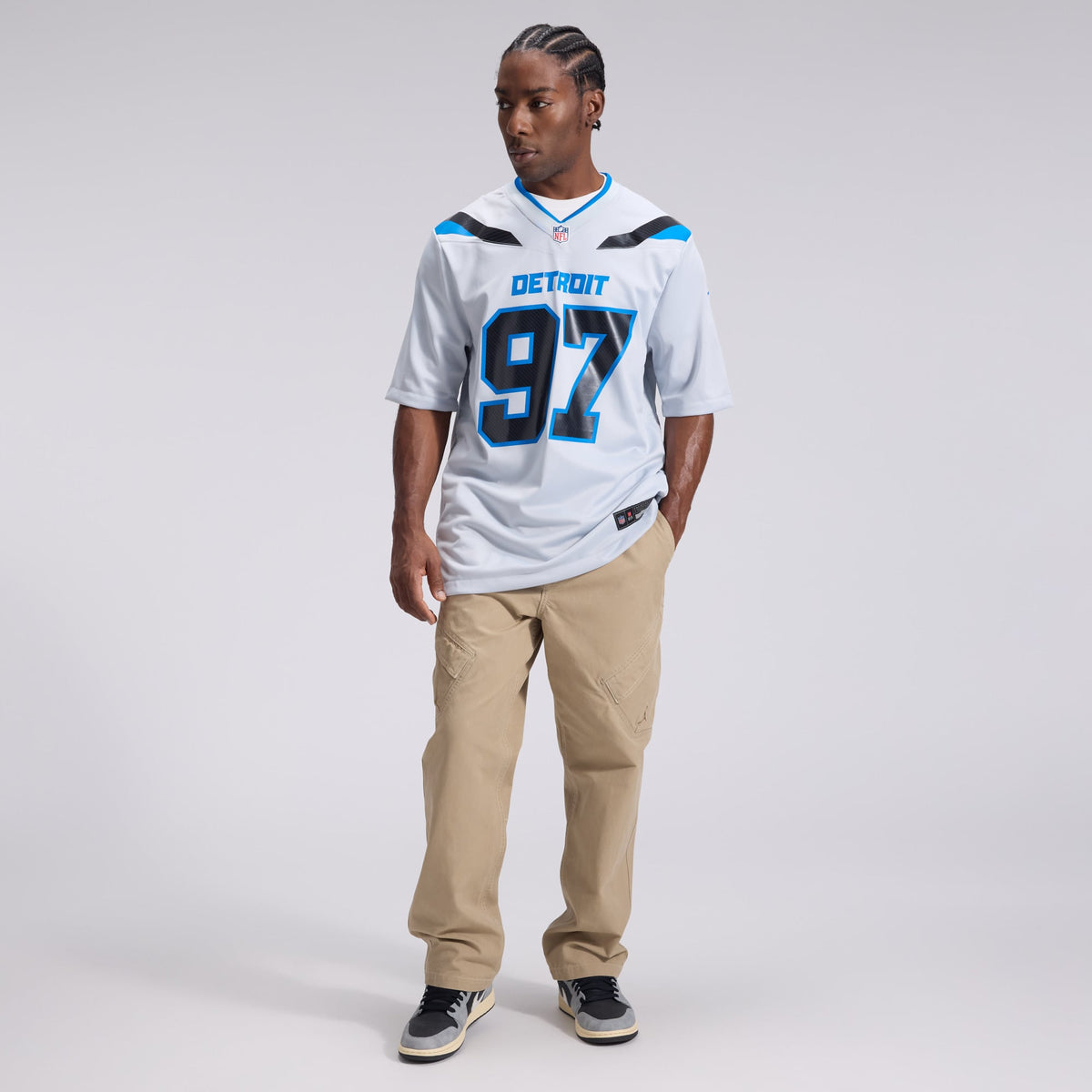 Men's Detroit Lions Aidan Hutchinson Nike Silver 2026 Rivalries Collection Game Jersey
