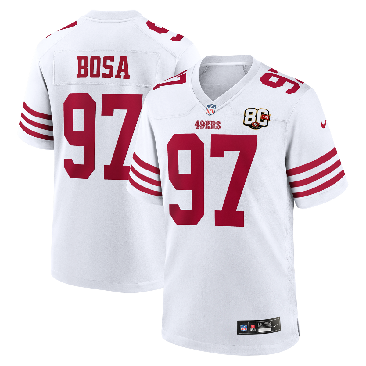 Men's San Francisco 49ers Nick Bosa Nike Scarlet 80th Anniversary Game Jersey