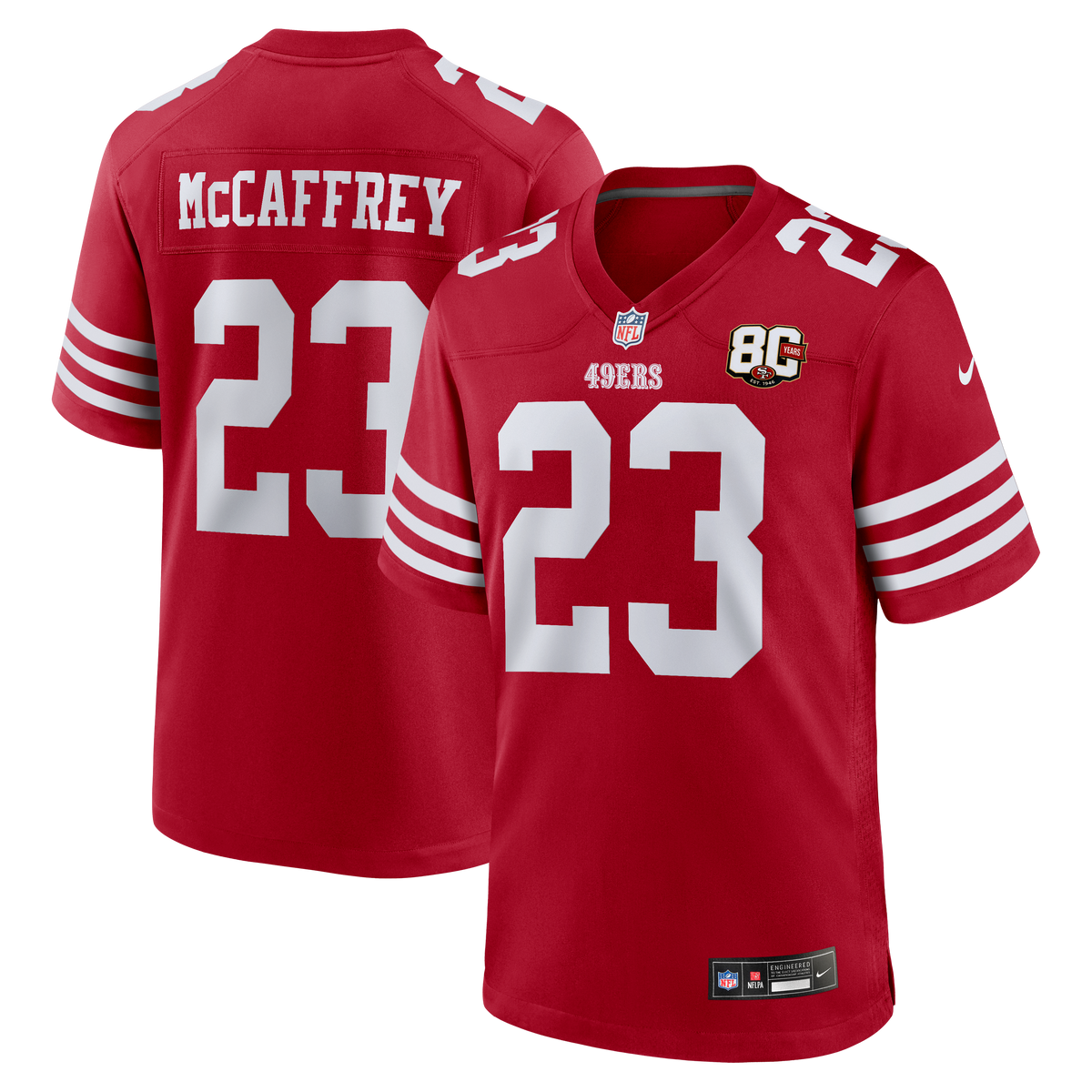 Men's San Francisco 49ers Christian McCaffrey Nike White 80th Anniversary Game Jersey