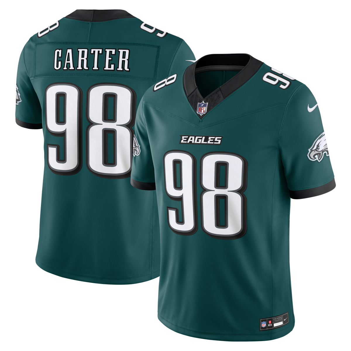 Men's Philadelphia Eagles Jalen Carter Nike Midnight Green Team Vapor F.U.S.E. Stitched Limited Jersey