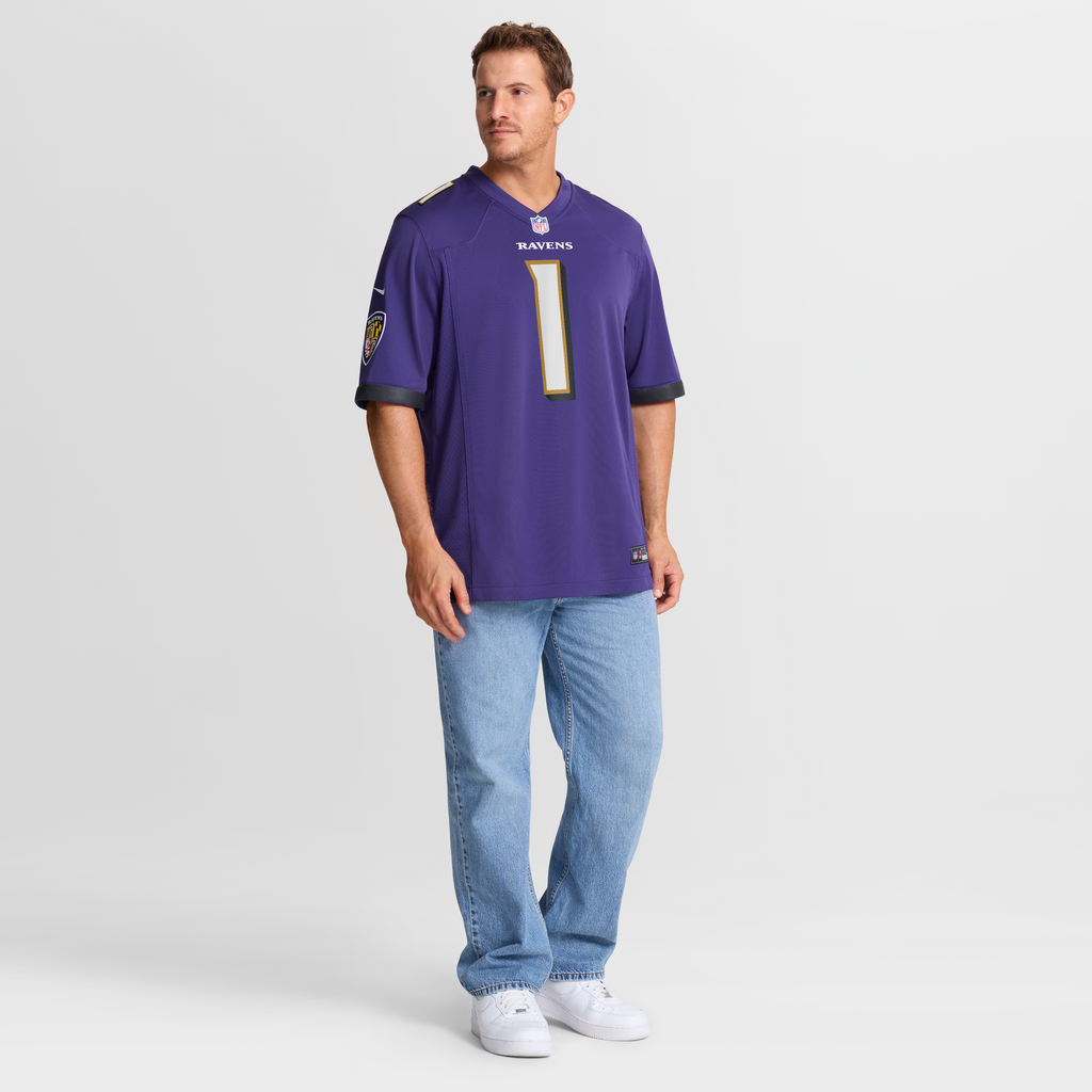 Men's Baltimore Ravens Number 1 Dad Nike Purple Game Jersey