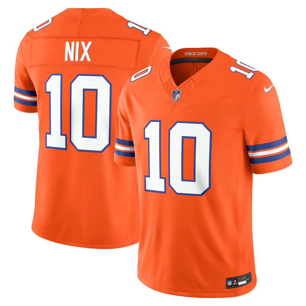 Men's Denver Broncos Bo Nix Nike Orange Alternate Mile High Collection 1977 Throwback Vapor F.U.S.E. Stitched Limited Jersey