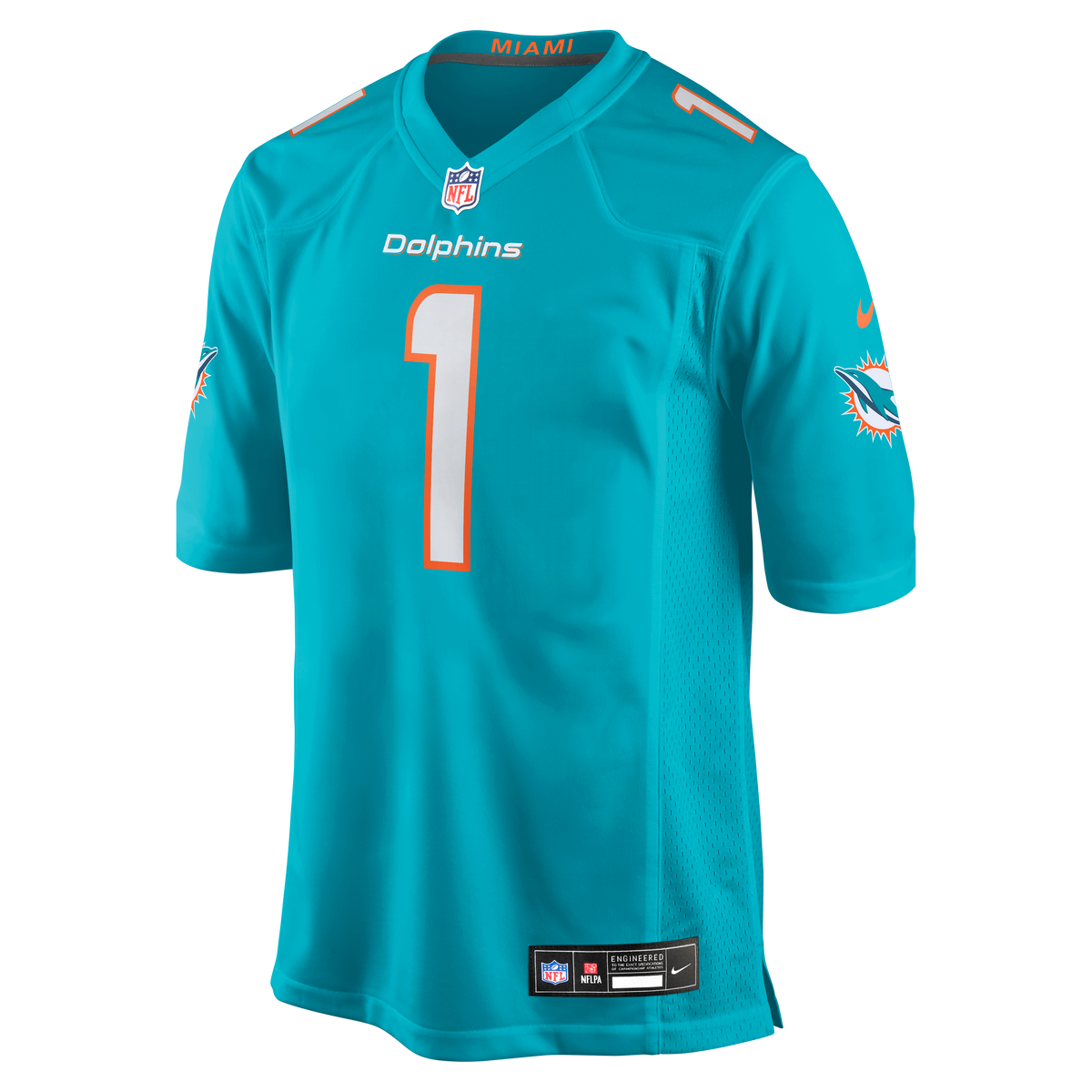 Men's Miami Dolphins Number 1 Dad Nike Aqua Game Jersey
