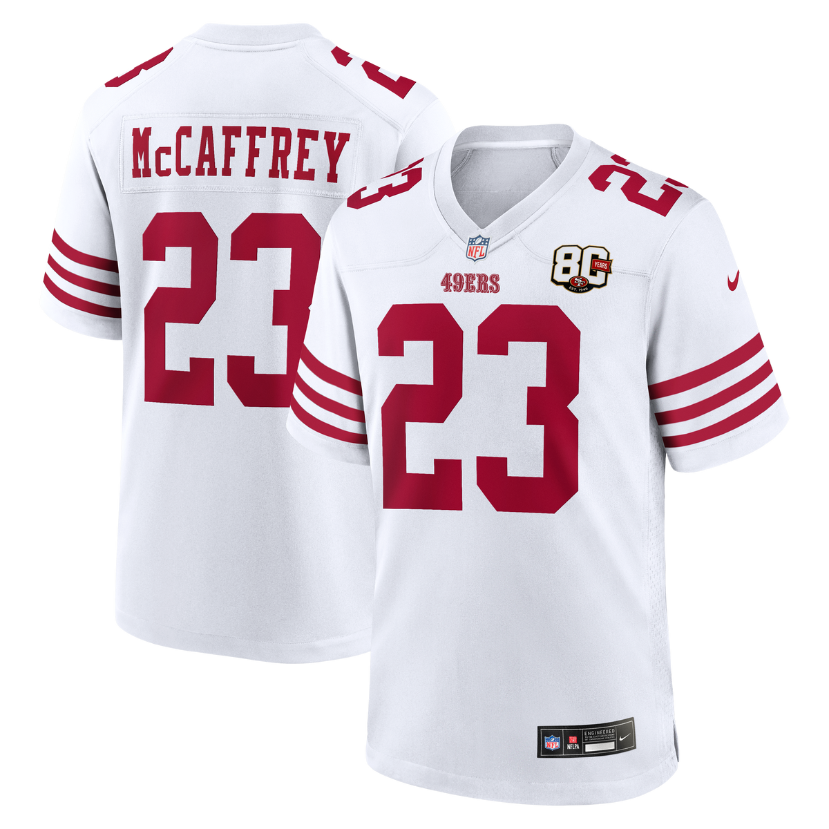 Men's San Francisco 49ers Christian McCaffrey Nike White 80th Anniversary Game Jersey