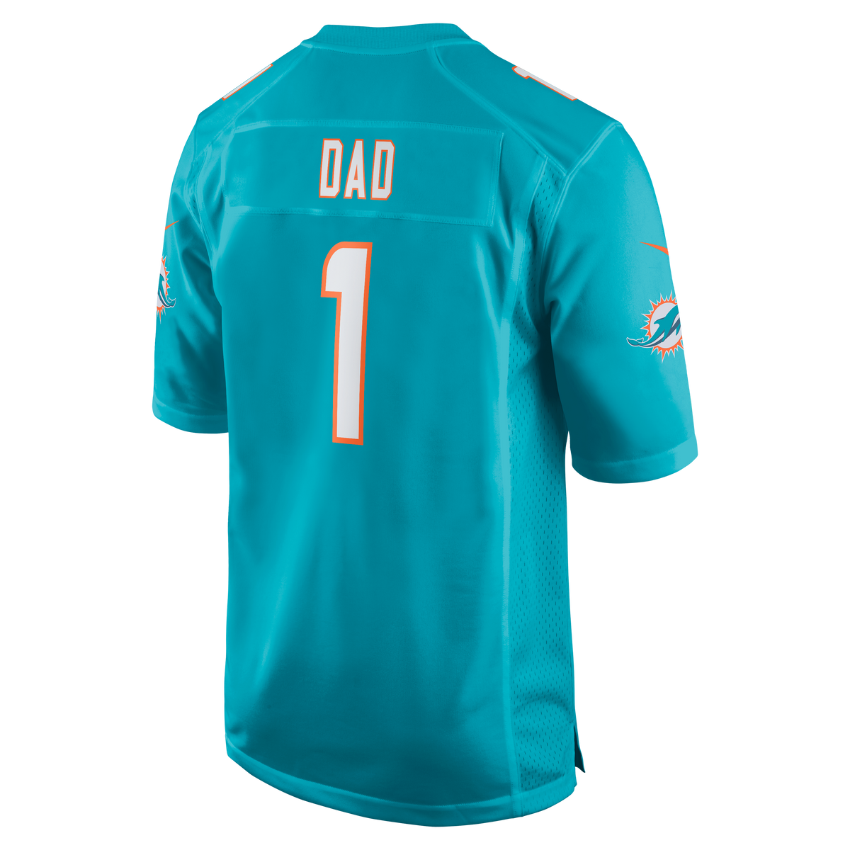 Men's Miami Dolphins Number 1 Dad Nike Aqua Game Jersey