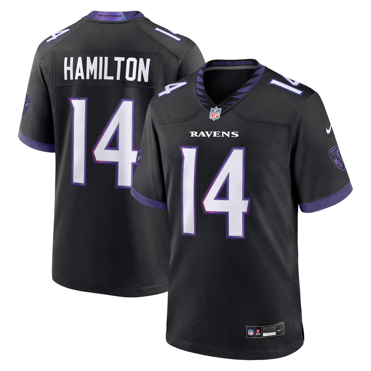 Men's Baltimore Ravens Kyle Hamilton Nike Black Alternate Game Jersey