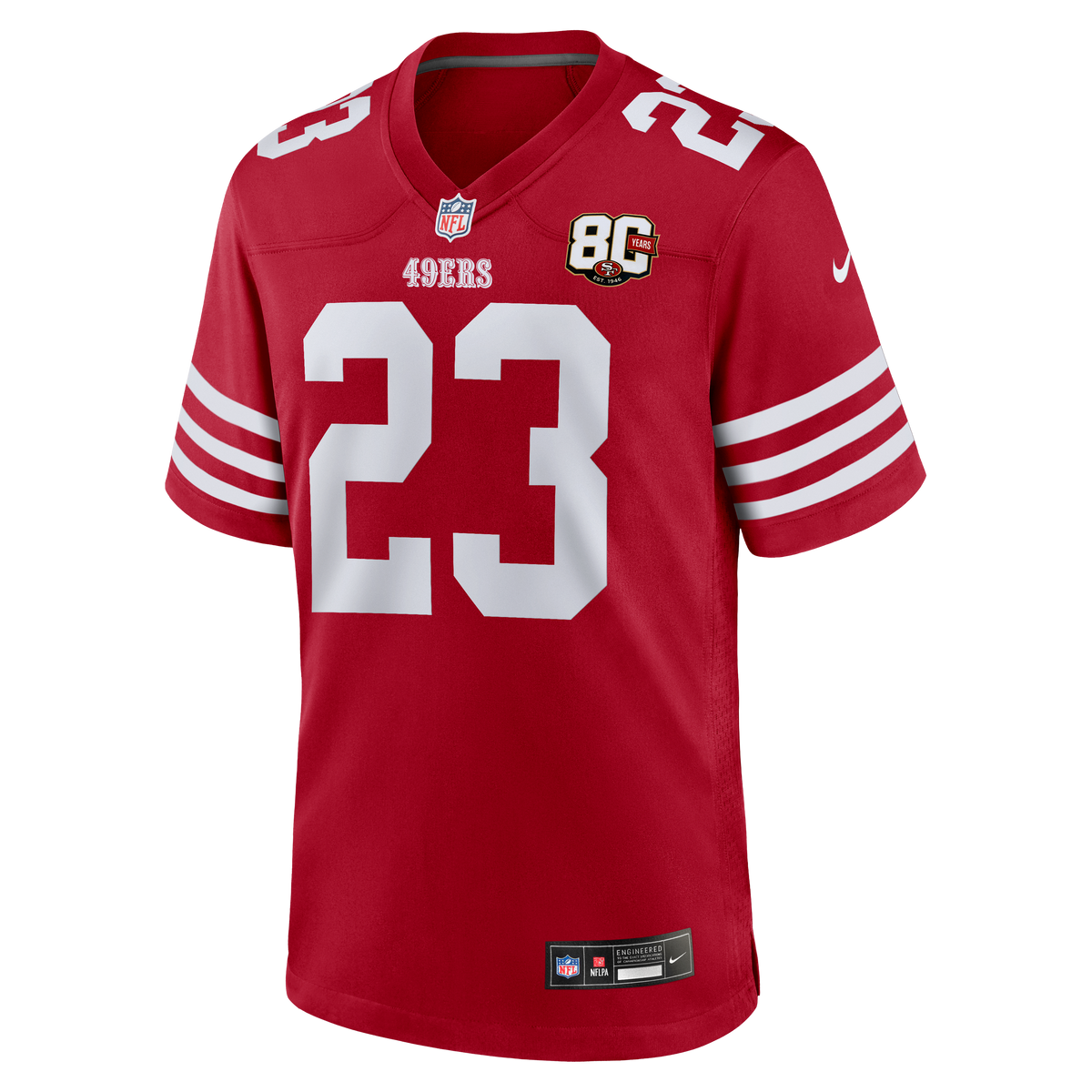 Men's San Francisco 49ers Christian McCaffrey Nike White 80th Anniversary Game Jersey