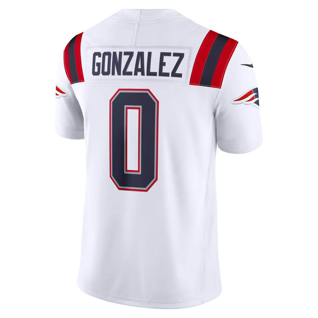 Men's New England Patriots Christian Gonzalez Nike White Vapor F.U.S.E. Stitched Limited Jersey