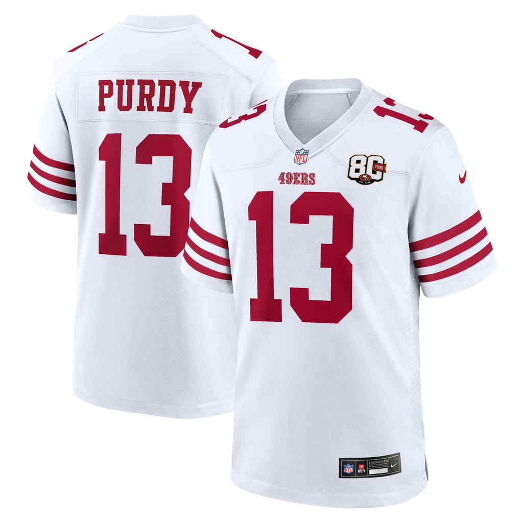 Men's San Francisco 49ers Brock Purdy Nike White 80th Anniversary Game Jersey