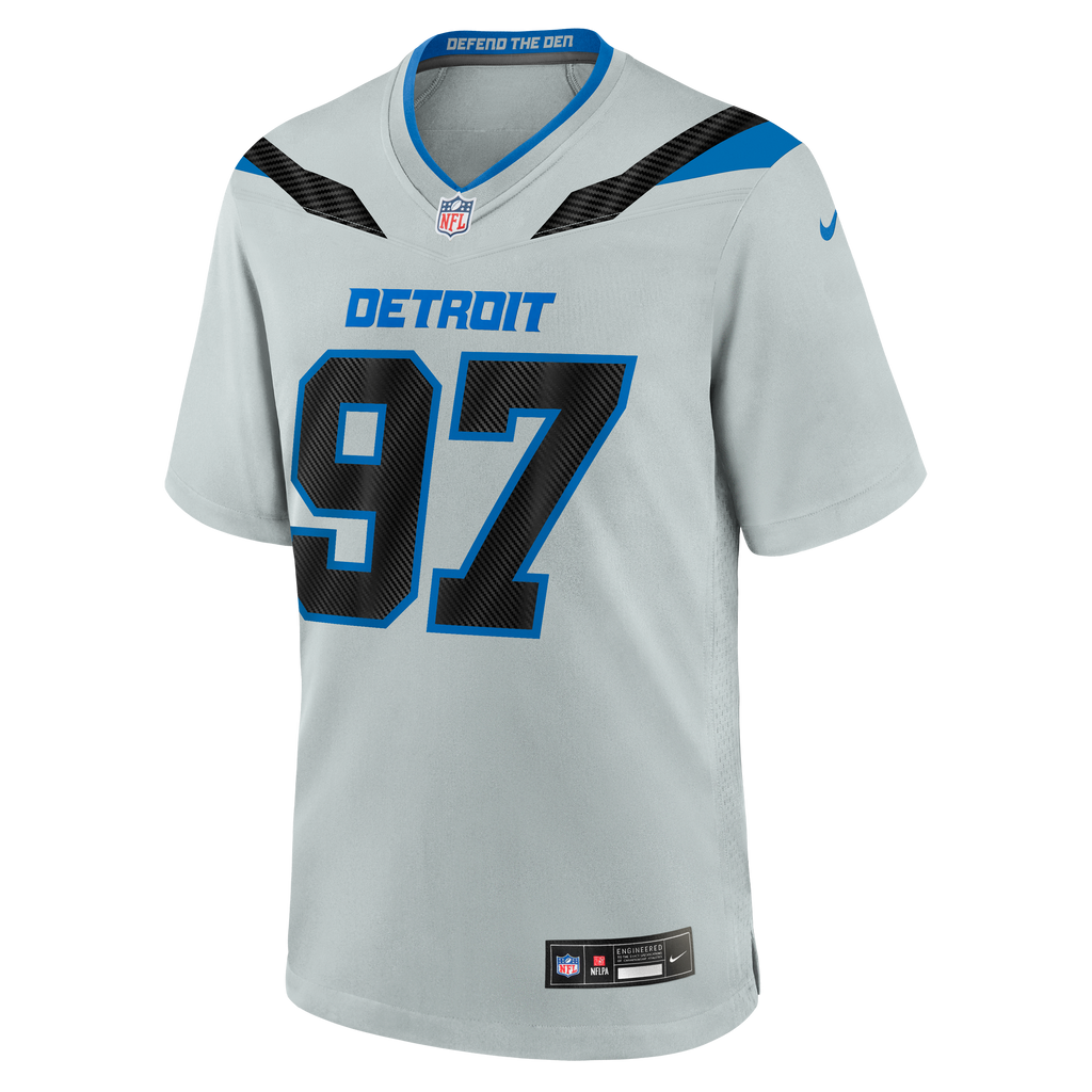 Men's Detroit Lions Aidan Hutchinson Nike Silver 2026 Rivalries Collection Game Jersey