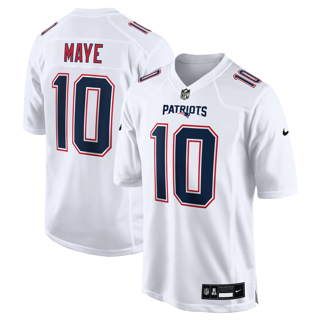 Men's New England Patriots Drake Maye Nike Tundra White Game Jersey