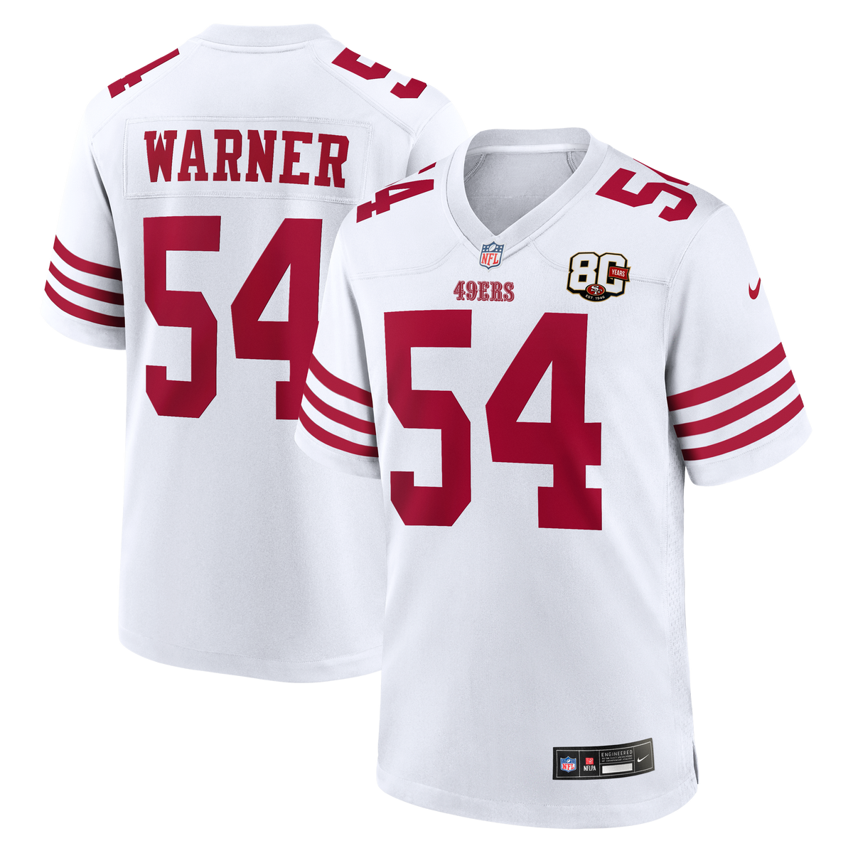 Men's San Francisco 49ers Fred Warner Nike Scarlet 80th Anniversary Game Jersey