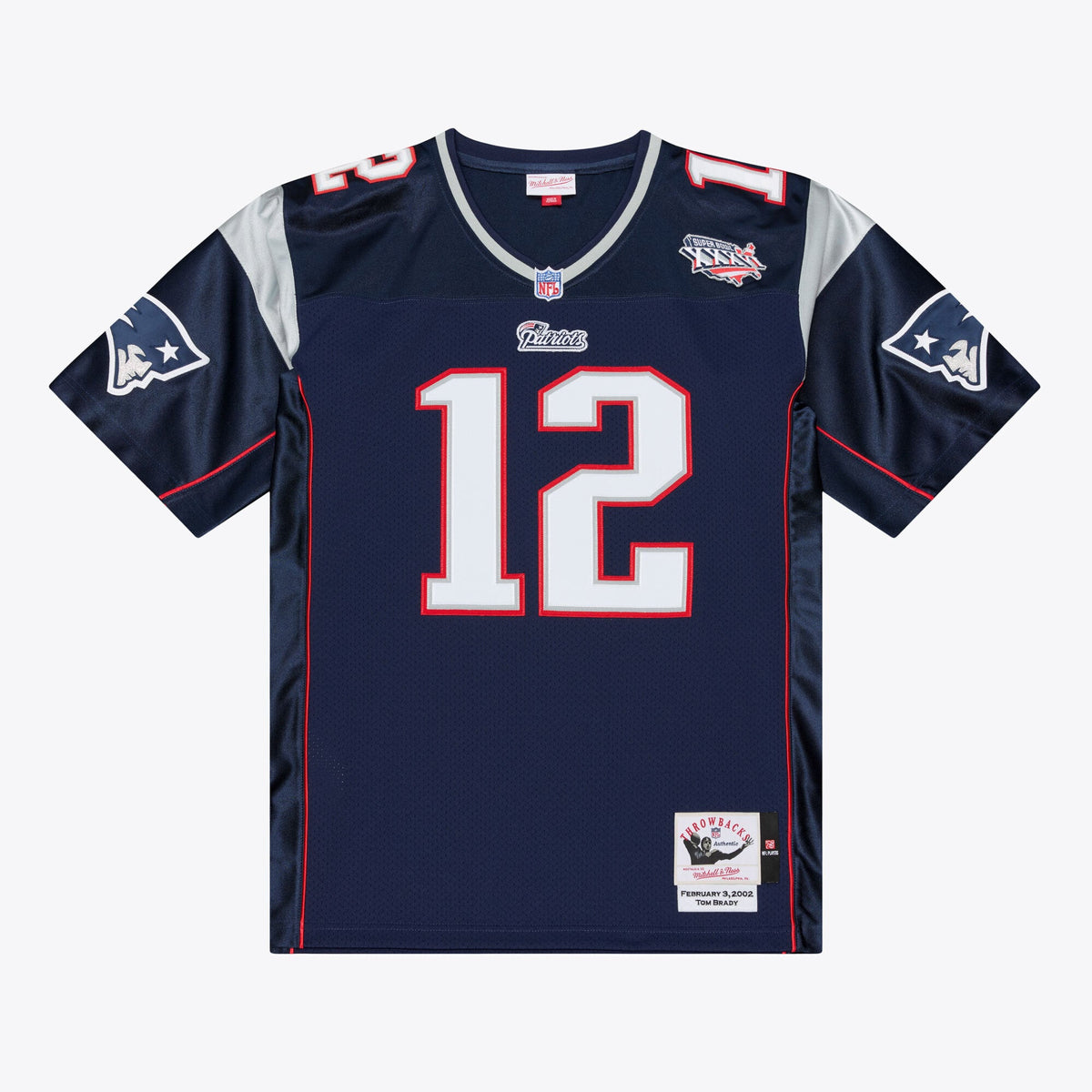 Men's New England Patriots Tom Brady Mitchell & Ness Navy Super Bowl XXXVI Authentic Throwback Jersey