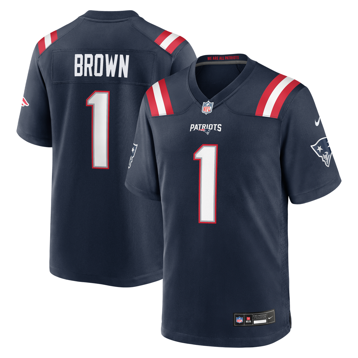 Men's New England Patriots A.J. Brown Nike Navy Team Game Jersey