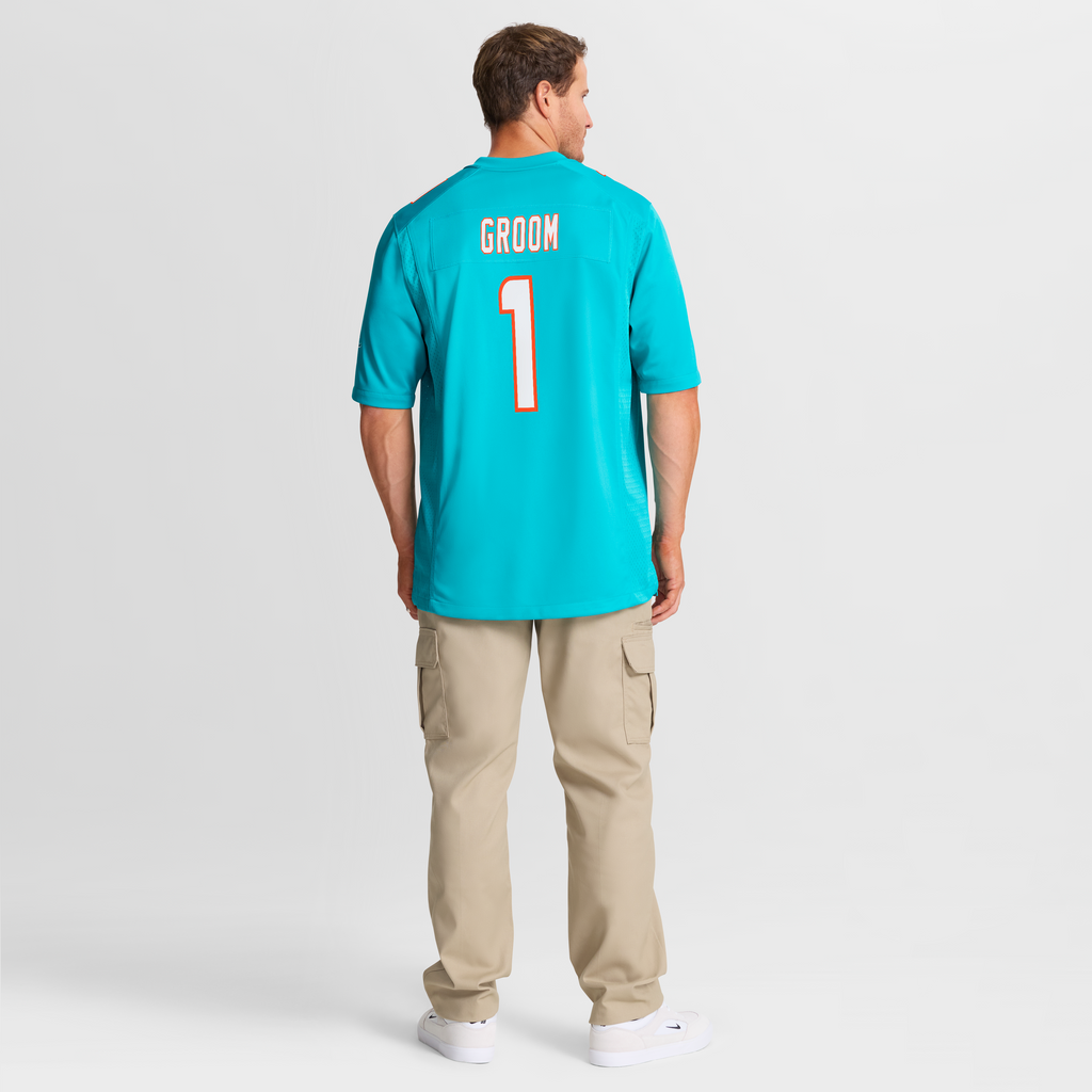 Men's Miami Dolphins Number 1 Groom Nike Aqua Game Jersey